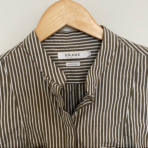 FRAME | Striped Fitted Bell Sleeve Blouse - Picture 6 of 11
